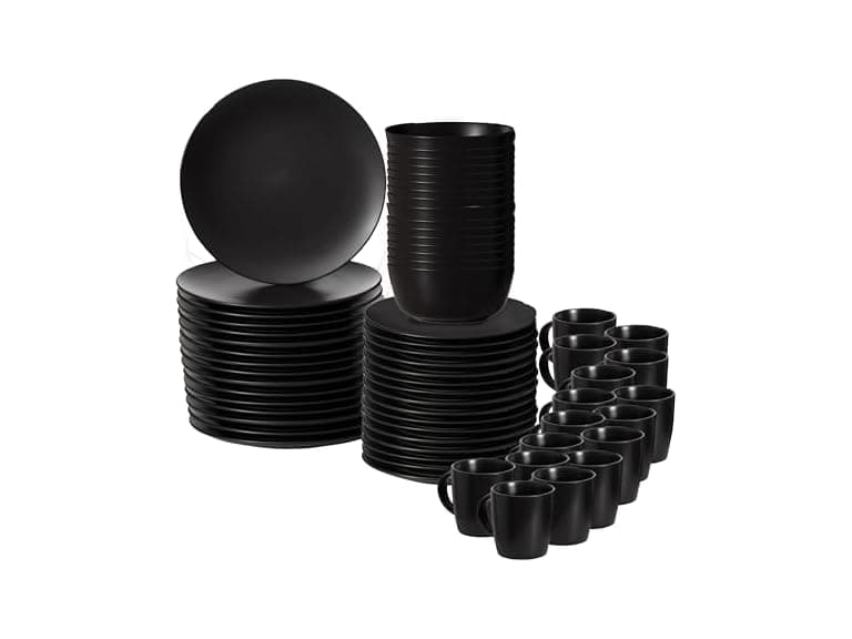 64-Pc Modern Dinnerware Set for 16, Black - Image 1