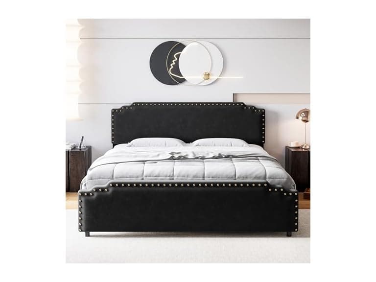 GAOMON Queen Velvet Bed Frame, Black - Image 1