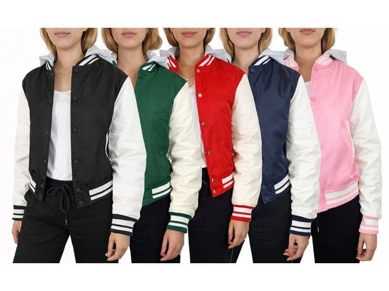 Womens Heavyweight Hooded Varsity Jacket - Image 1