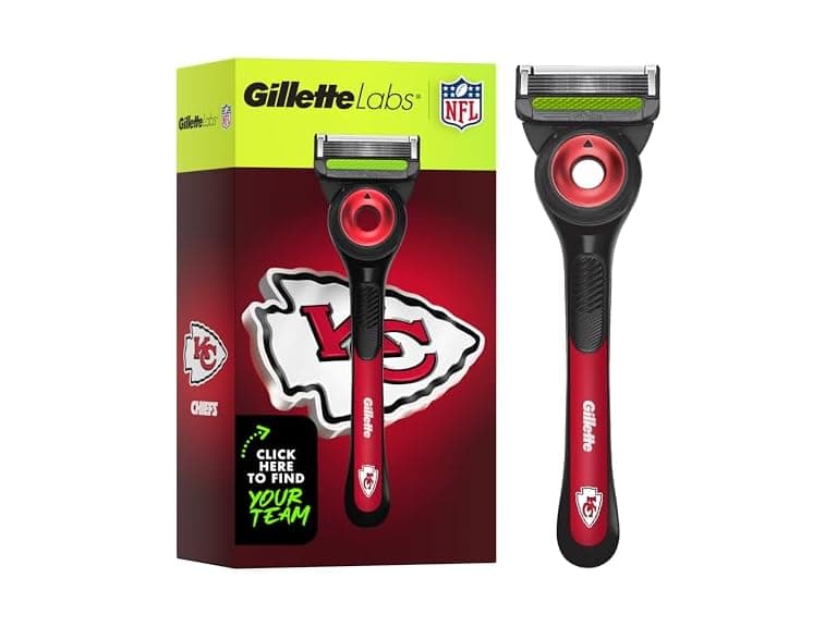 Gillette Labs Special NFL Chiefs Edition Shaving Razor for Men - 1 Handle, 4 Razor Blade Refills & Magnetic Stand, GilletteLabs with Exfoliating Bar - Image 1