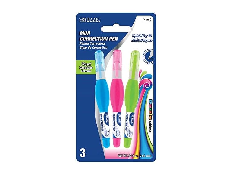 BAZIC Metal Tip Mini Correction Pen, 3ml (Pack of 3) - Image 1