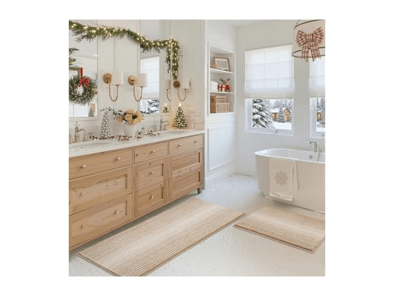 BSICPRO 2 Piece Bathroom Rug Set- Beige - Image 1
