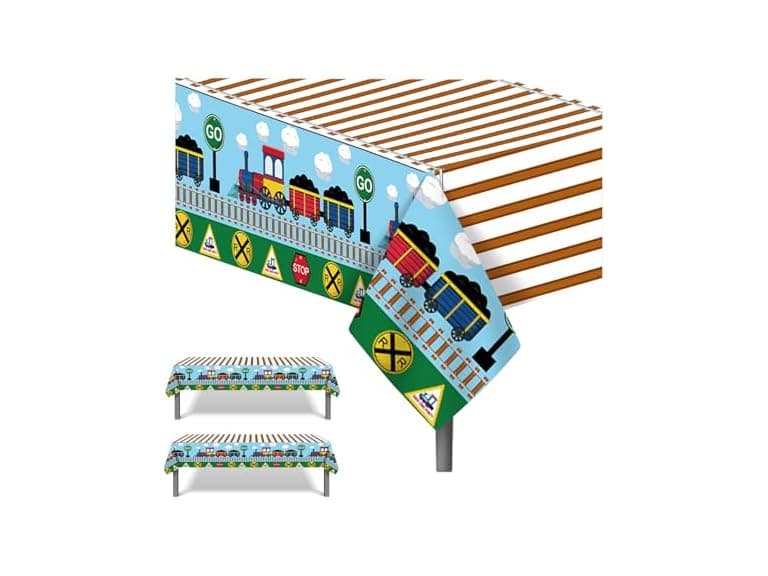 4 Pack Train Print Plastic Tablecloths - Image 1