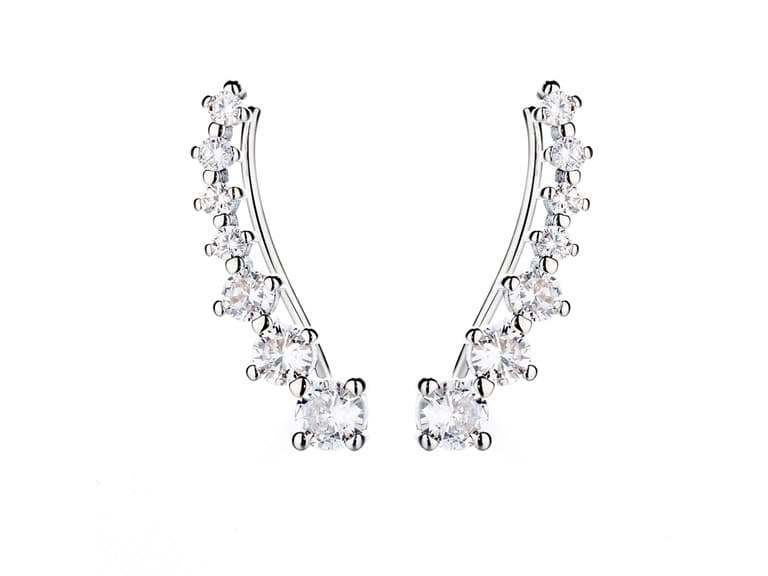 18K White Gold Plated Crystal Ear Climbers - Image 1