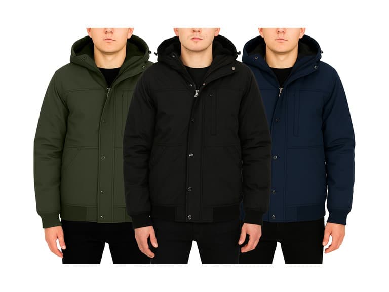 Mens Sherpa Lined Hooded Bomber Jacket - Image 1