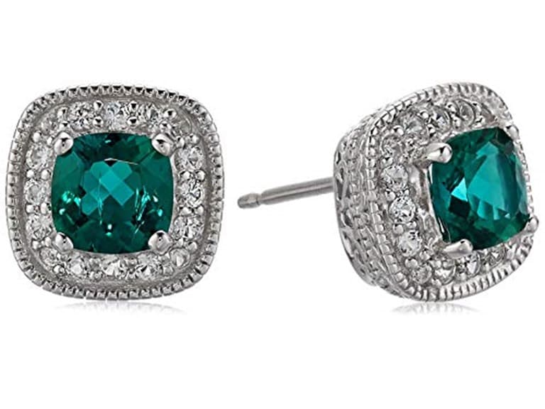 Amazon Essentials Women Emerald Halo Stud Earrings - Image 1