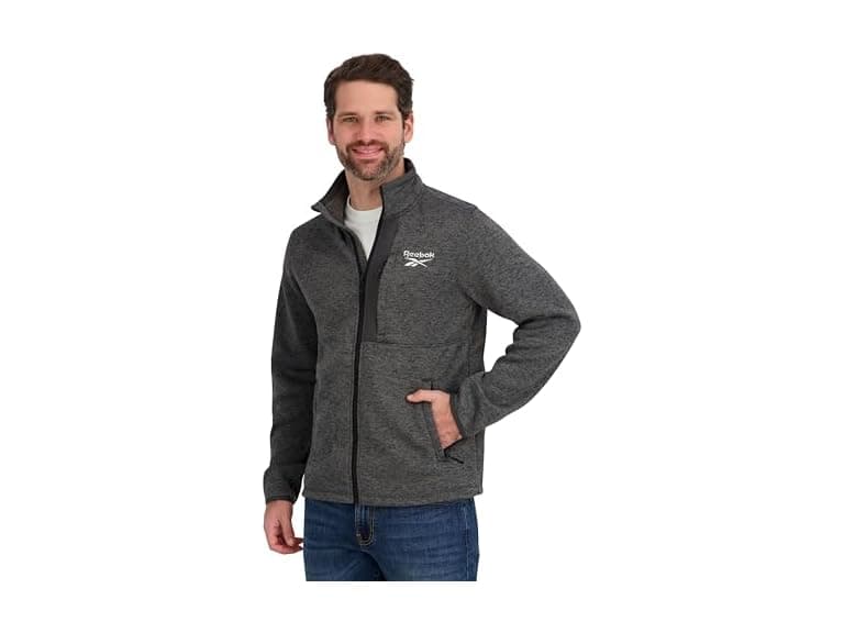 Reebok Men Mock Neck Zip-Up Sweater Fleece Jacket - Image 1