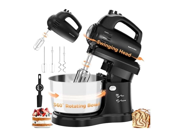 Stand Mixer Electric Kitchen Mixer, 3.2 QT Auto-Rotating Bowl & Beater Tilt-Head 2-IN-1 Standing Hand Mixer, 250 Watt 5-Speed with Turbo Boost Household Mixer with Beaters & Dough Hooks for Baking (Open Box) - Image 1