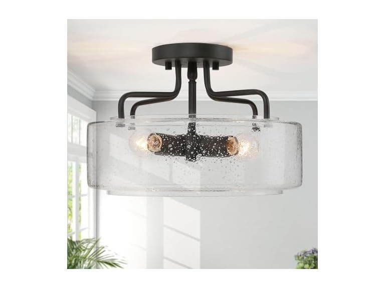 LALUZ Faux Wood Ring Ceiling Light Fixture, 14.5" - Image 1