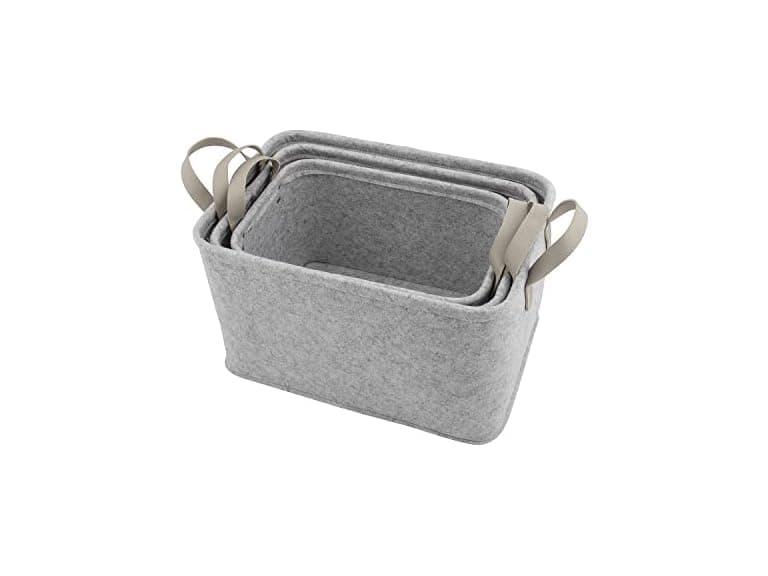 Grey Felt Storage Basket Set, 3 Pieces - Image 1