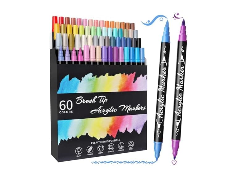 60 Colors Dual Tip Acrylic Paint Markers - Image 1