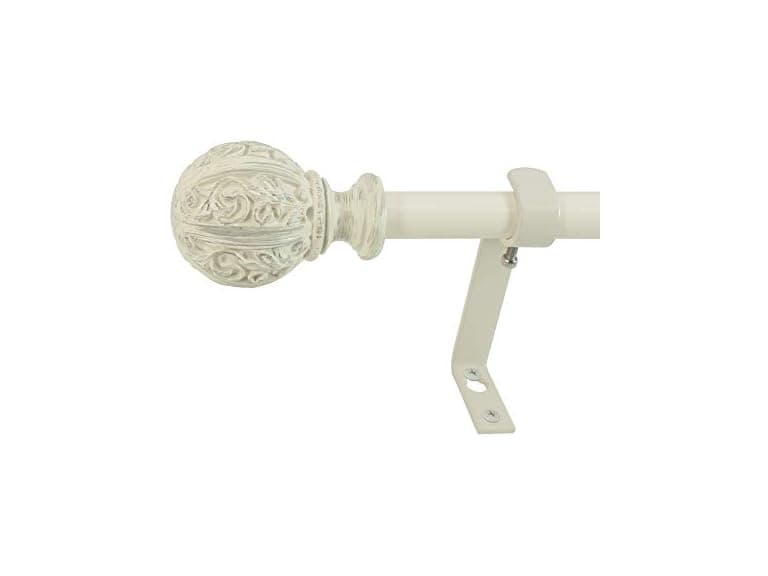 Montevilla Leaf Ball Curtain Rod, 48-86", Distressed Ivory - Image 1