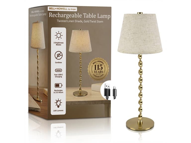 Twist Stem Smooth Linen Shade Lamp - Image 1