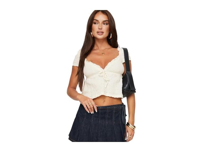 Princess Polly Kellan Cap Sleeve Top Cream - Image 1