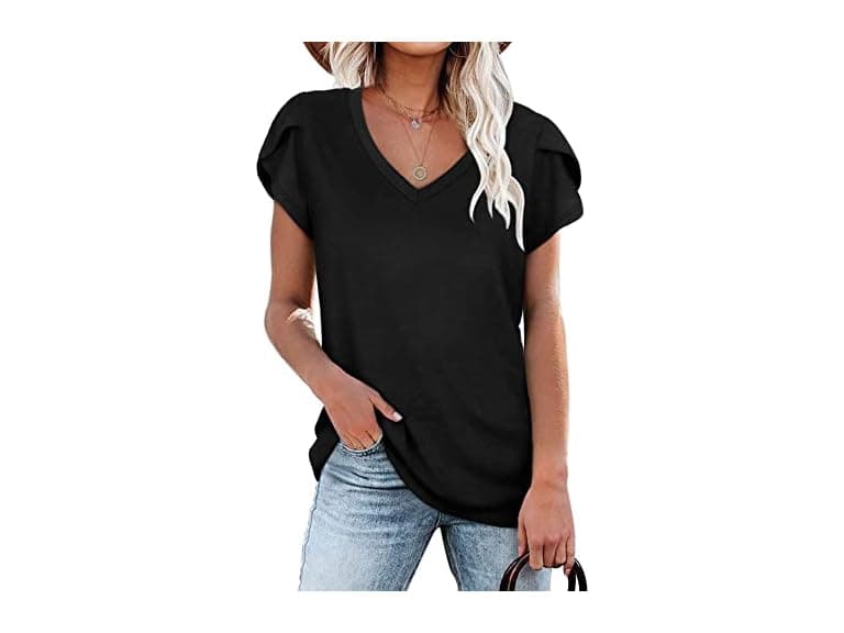 Womens V Neck Casual Tee Top - Image 1