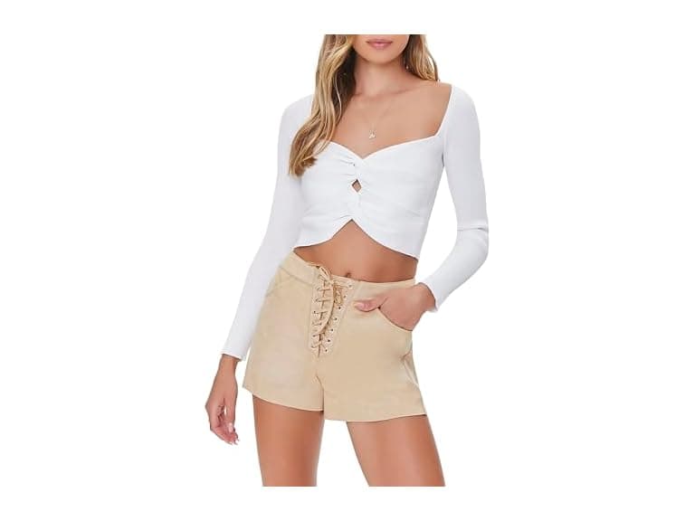 Forever 21 Women Faux Suede Lace-up Shorts - Image 1