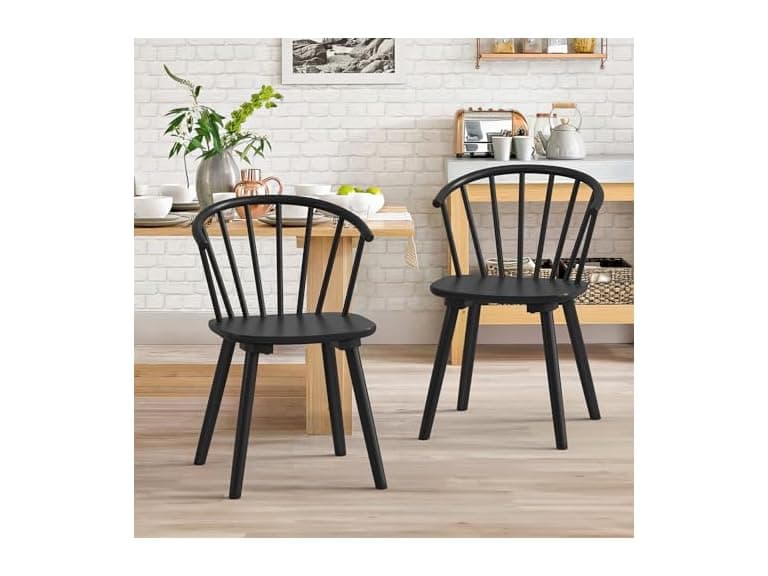 LUE BONA Black Dining Chairs Set of 2, Farmhouse Wood Dining Chairs with Semicircular Backrest, Spindle Dining Chair for Kitchen and Dining Room, 18 Inch (Open Box) - Image 1
