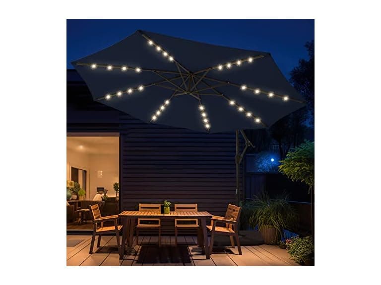 10ft Solar LED Offset Hanging Market Patio Umbrella - Image 1