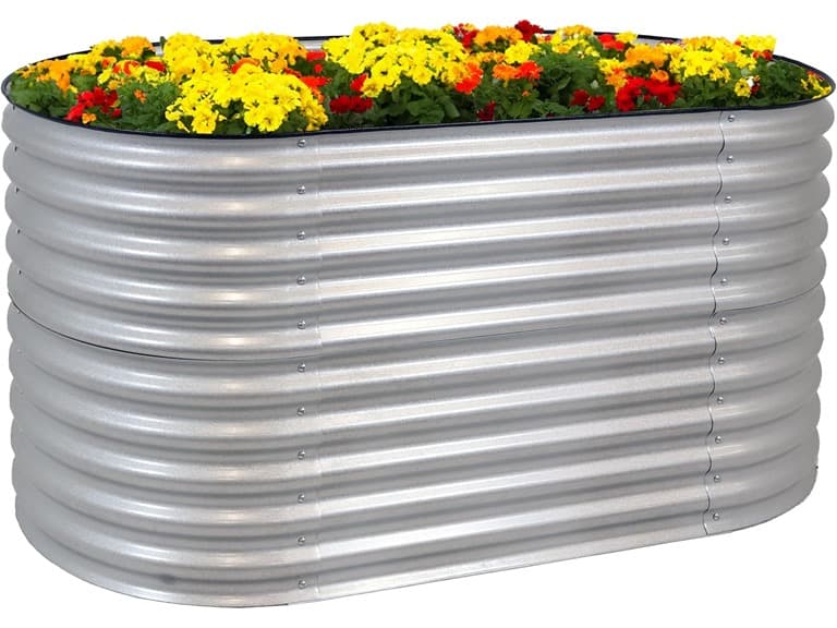 Sunnydaze 62.5" Oval Garden Bed - Silver - Image 1