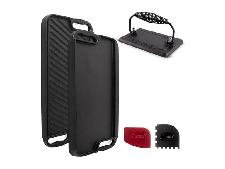 Cuisinel Cast Iron Griddle/Grill + Burger Press + Pan Scrapers - Reversible Pre-Seasoned  - Image 1
