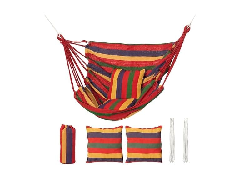 Gardenised Multicolor Striped Fabric Hanging Hammock Chair - Image 1