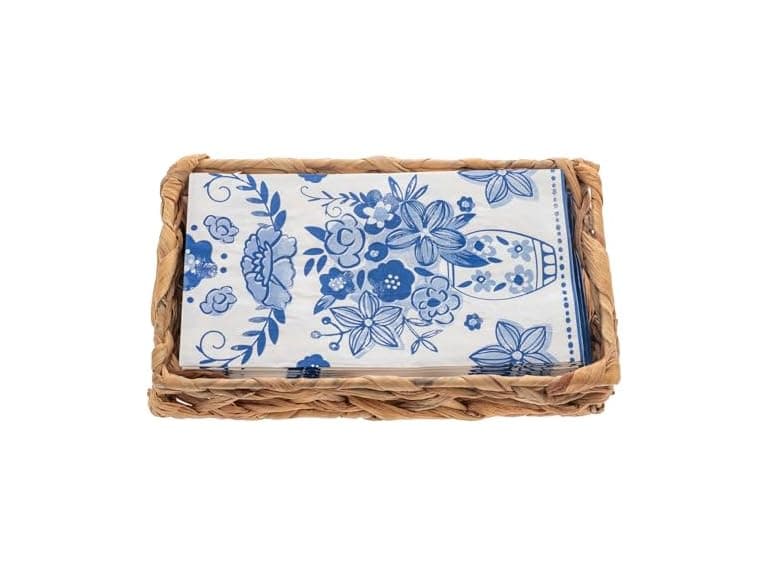 Karma, Woven Napkin Holder with Paper Napkin Set, Blue - Image 1