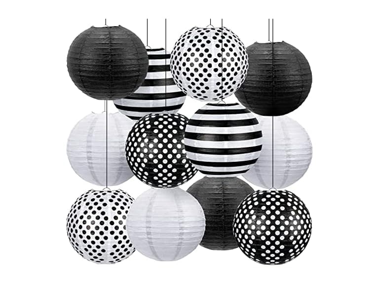12 Paper Lanterns Black & White 12 Pcs - Image 1