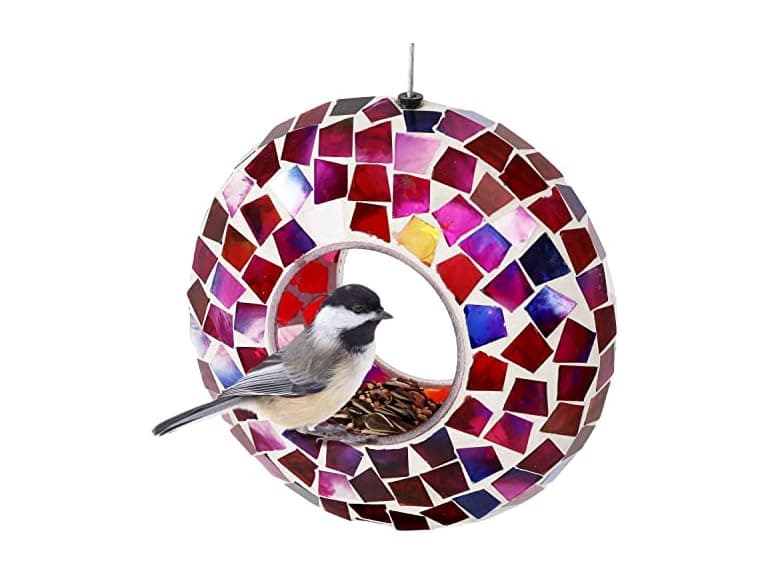 Sunnydaze 6-Inch Glass Mosaic Hanging Bird Feeder, Crimson Mosaic - Image 1