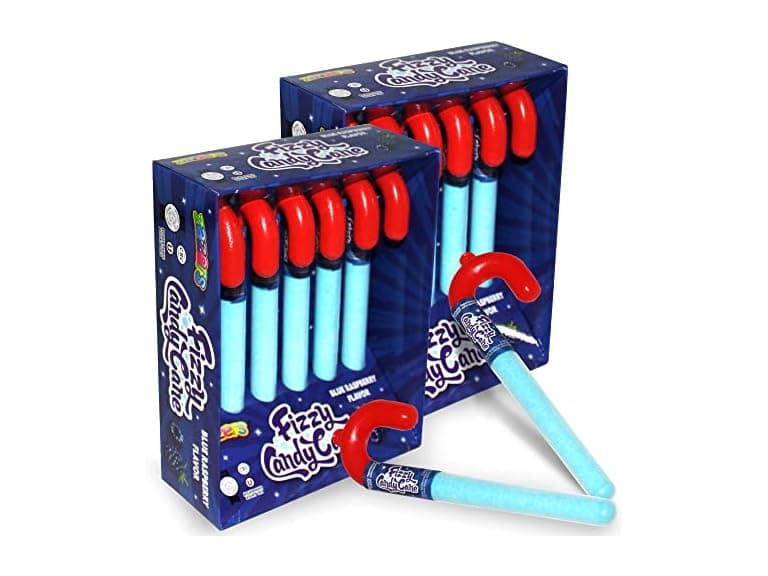 12PK Blue Fizzy Candy Cane, Blue Raspberry
