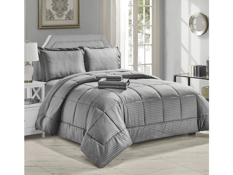 Luxury Home 8PC Down Alt Stripes Comforter Set - Image 1