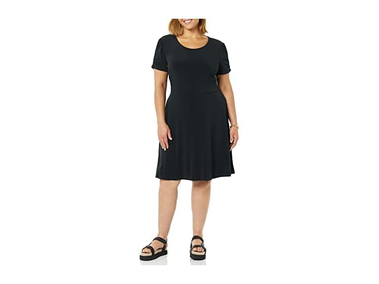 Amazon Essentials Women Gathered Short Sleeve Crew Neck Shift Dress - Image 1