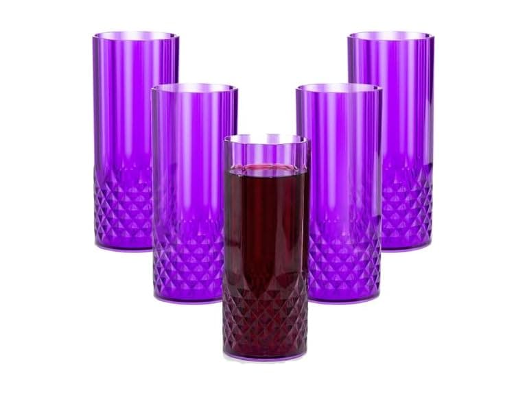 Fun Express 6" 14 oz. Purple Patterned Plastic Cups - 12 Count - Image 1