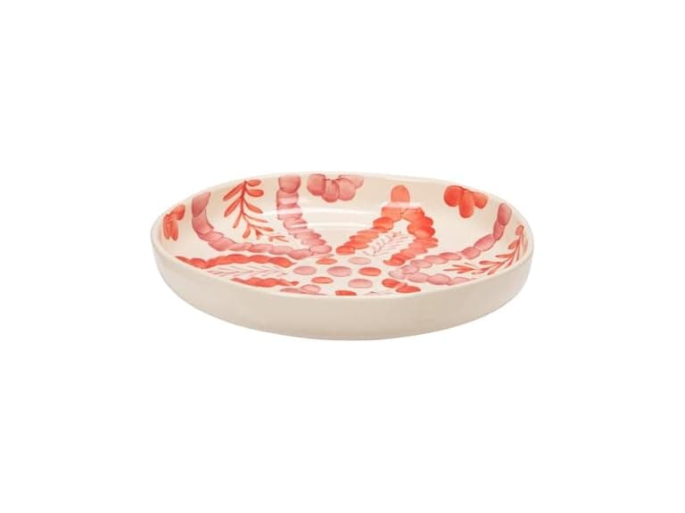 Creative Co-Op Hand-Painted Stoneware Low Bowl with Botanical Design, Multicolor - Image 1