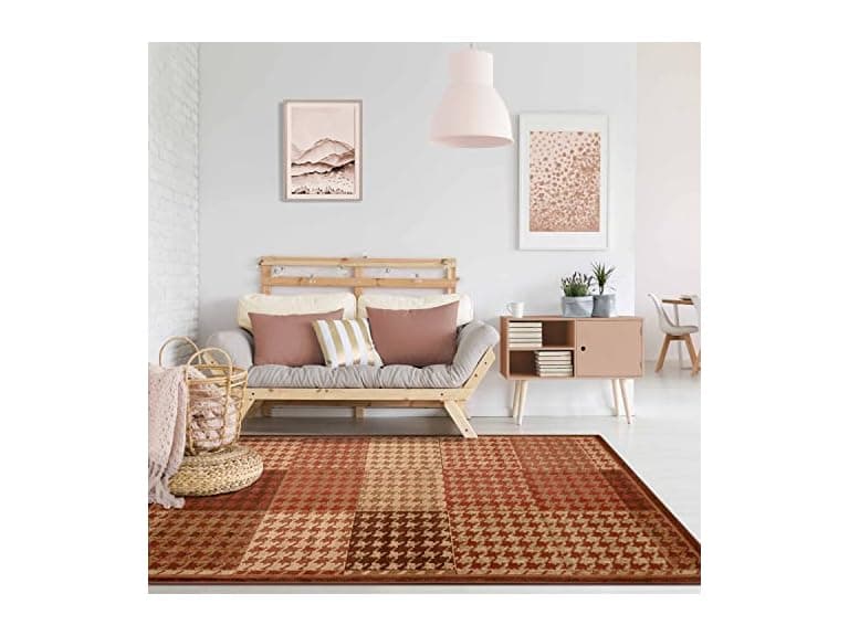 Abstract Houndstooth Checkered Geometric Border Rug, 8'x10' - Image 1