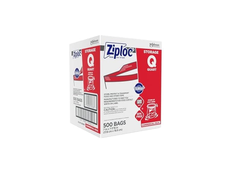 Ziploc Double Zipper Storage Bags, Quart, 500 Bags/Carton - Image 1