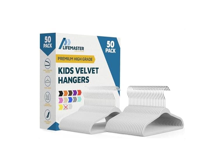White Velvet Kids Hangers 50 Pack - Image 1