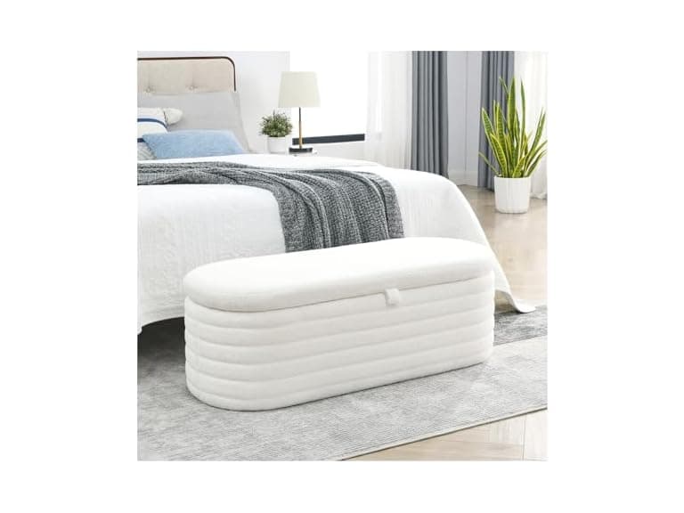 45.5" Upholstered Storage Bench, White - Image 1