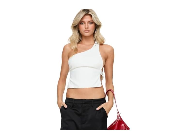 Princess Polly Buckled Down One Shoulder Top White - Image 1