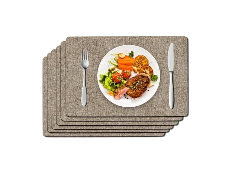 DOLOPL Placemats Set of 6, Brown Faux Leather - Image 1
