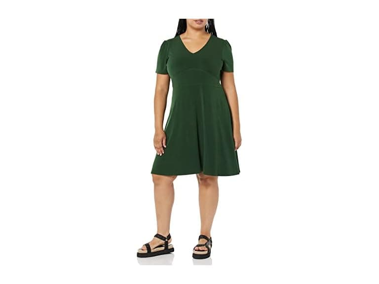 Amazon Essentials Women Short Sleeve V-Neck Fit and Flare Dress - Image 1
