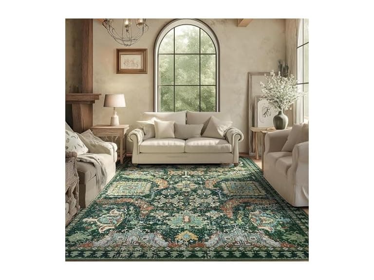 8x10 ft Green Washable Area Rug - Image 1