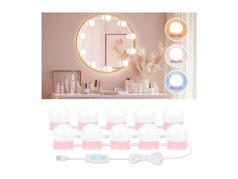 Bairth LED Vanity Lights for Mirror, Pink, 10 Bulbs - Image 1