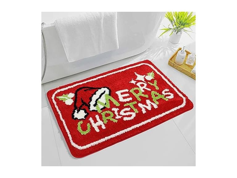 Santa Clause Hat Christmas Bathroom Rug - Image 1