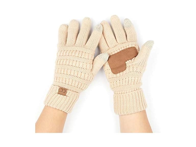 C.C Women Solid Ribbed Glove Smart Tips Beige - Image 1