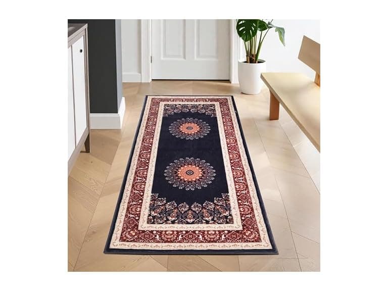 Superior Elegant Floral Medallion Border Washable Indoor Area Rug - Image 1