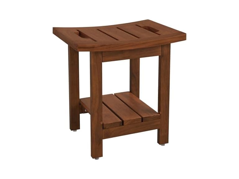 16" Waterproof Brown Teak Shower Stool - Image 1