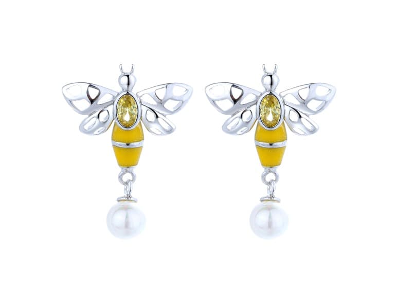 Crystal and Pearl Bee Earrings - Image 1