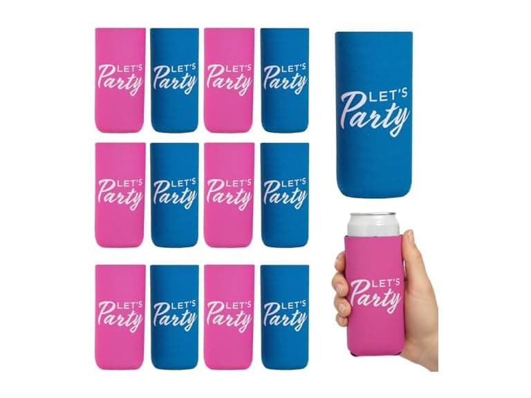 Slim Fit Can Coolers, 12 Pack, Lets Party Design - Image 1