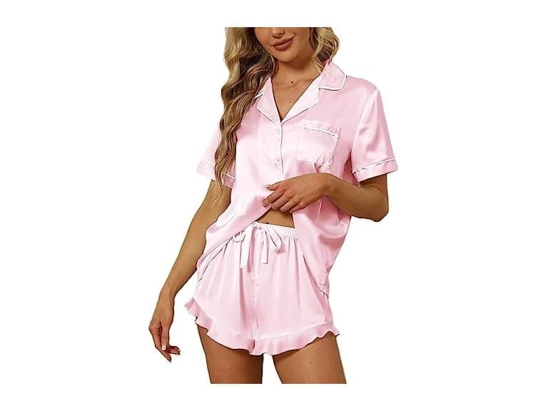2 PC Women's Silk Pajama Sleepwear Set - Image 1