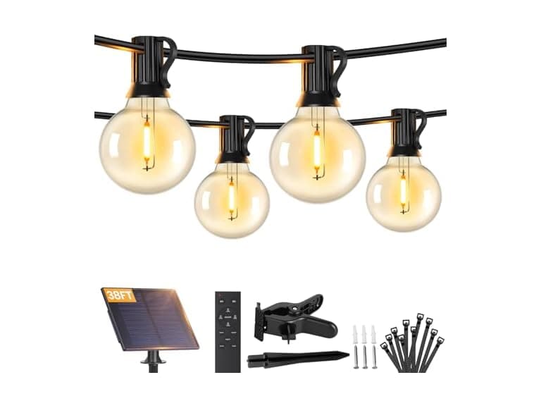 38FT Solar String Lights Outdoor with Remote